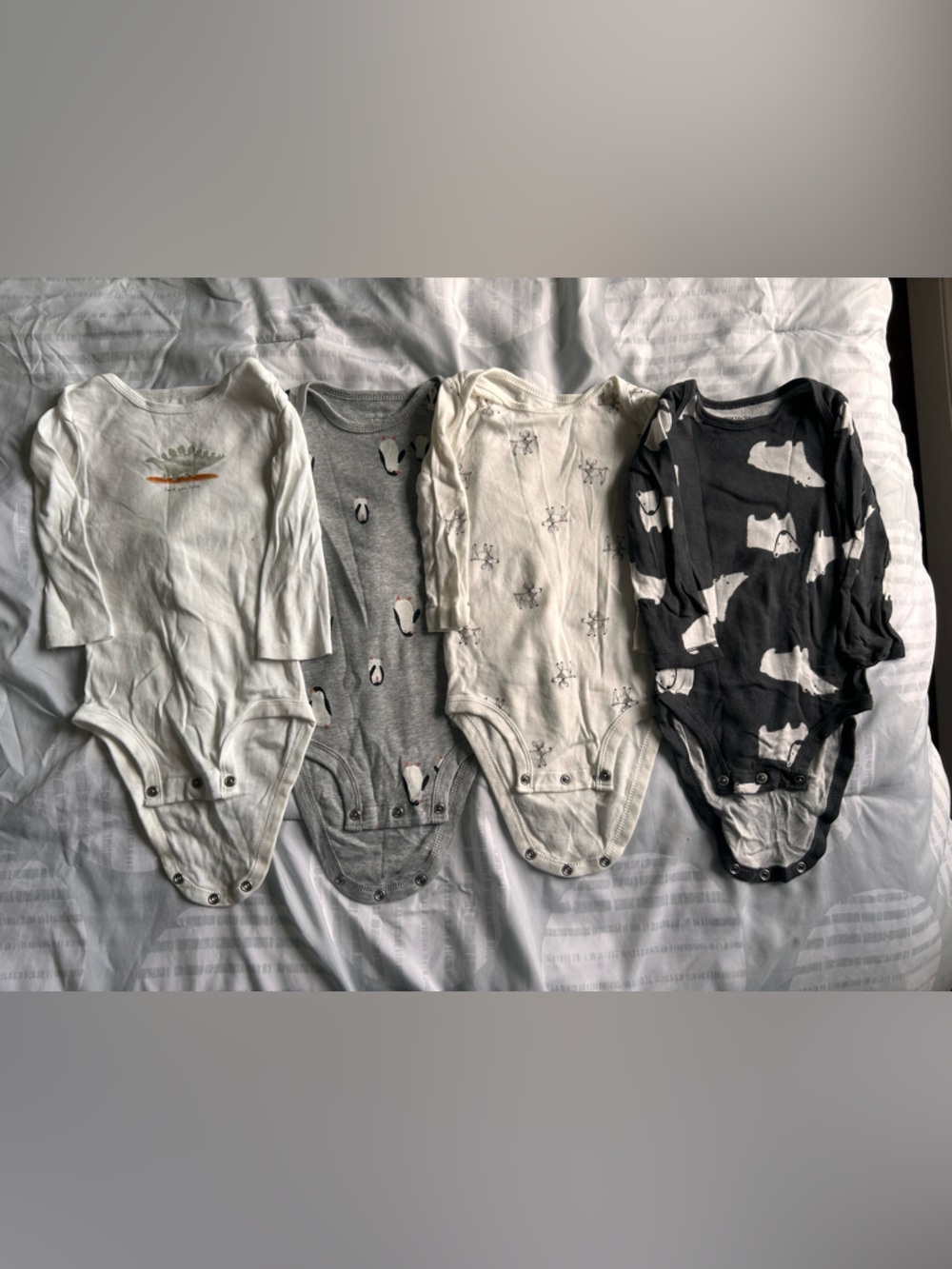 Set of 4 Carter's Penguin & Neutral Printed Baby Pajama Onesies